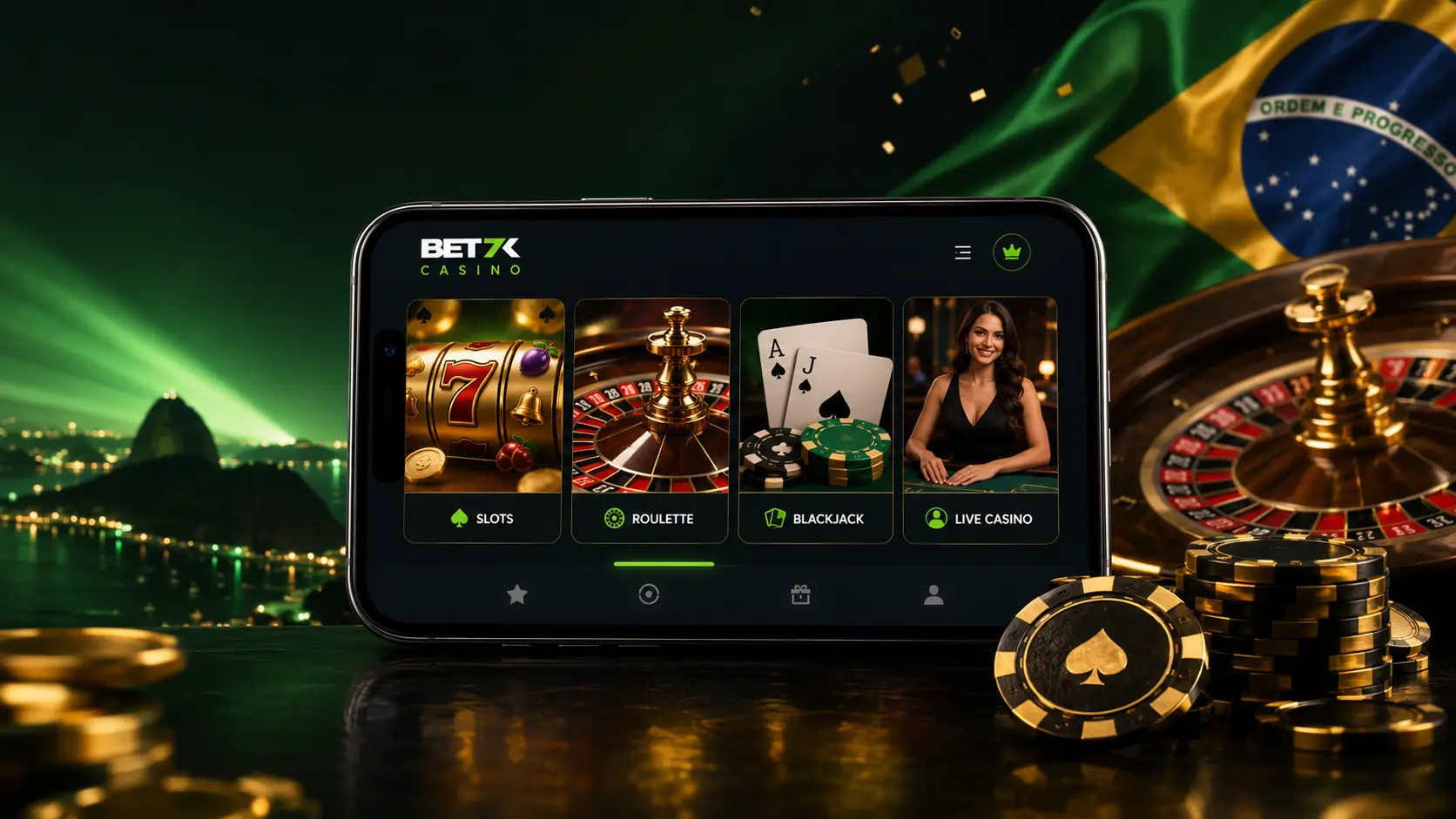 Bet7k mobile casino and sports betting interface in Brazil