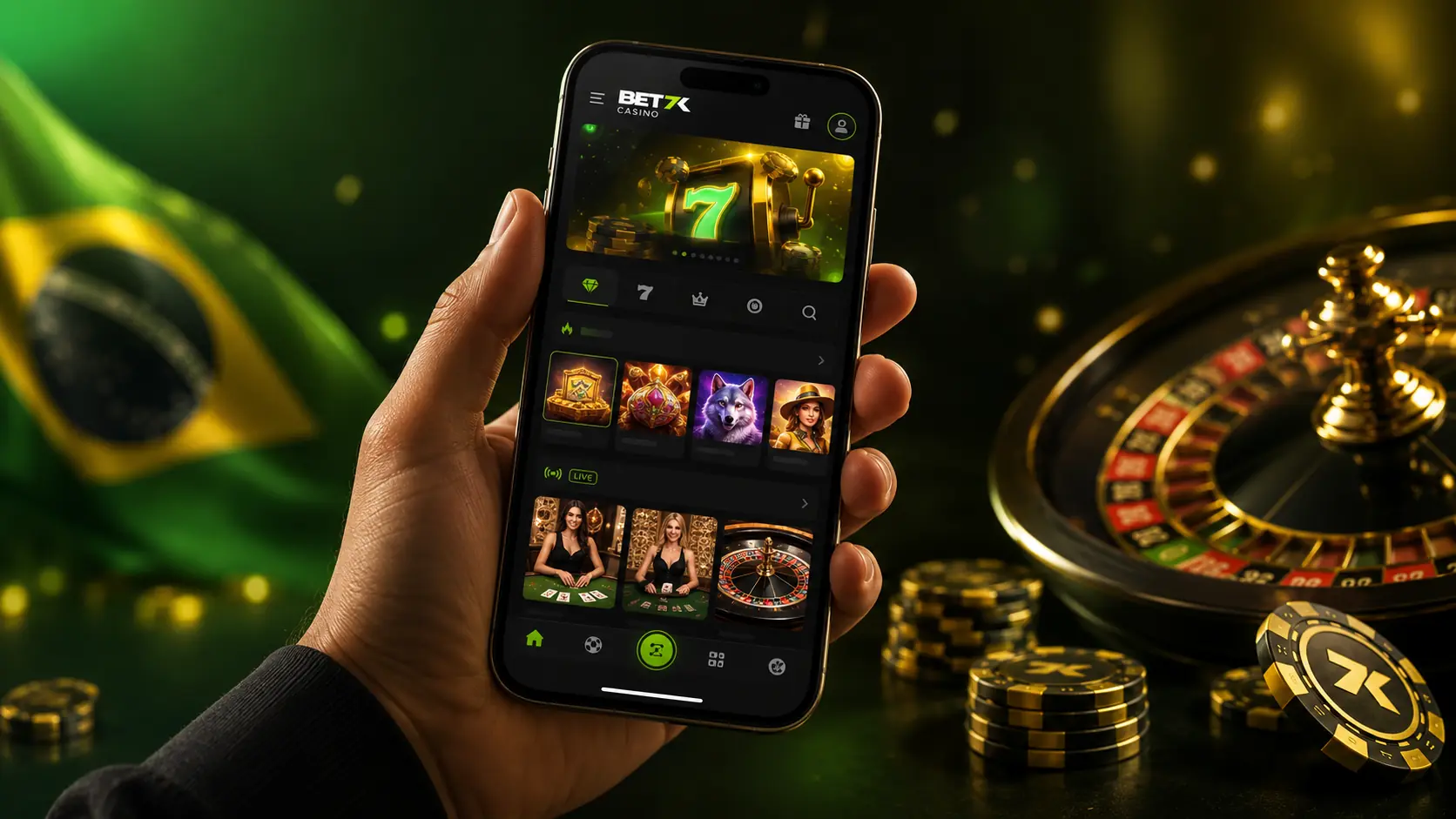 Bet7k mobile betting interface on a smartphone in Brazil