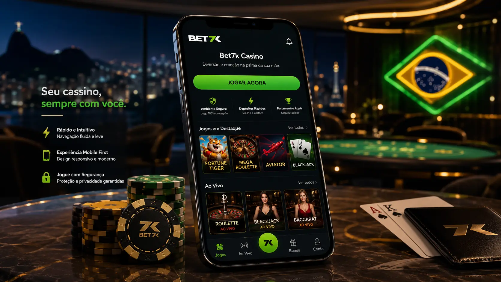 Bet7k mobile betting and casino interface in Brazil