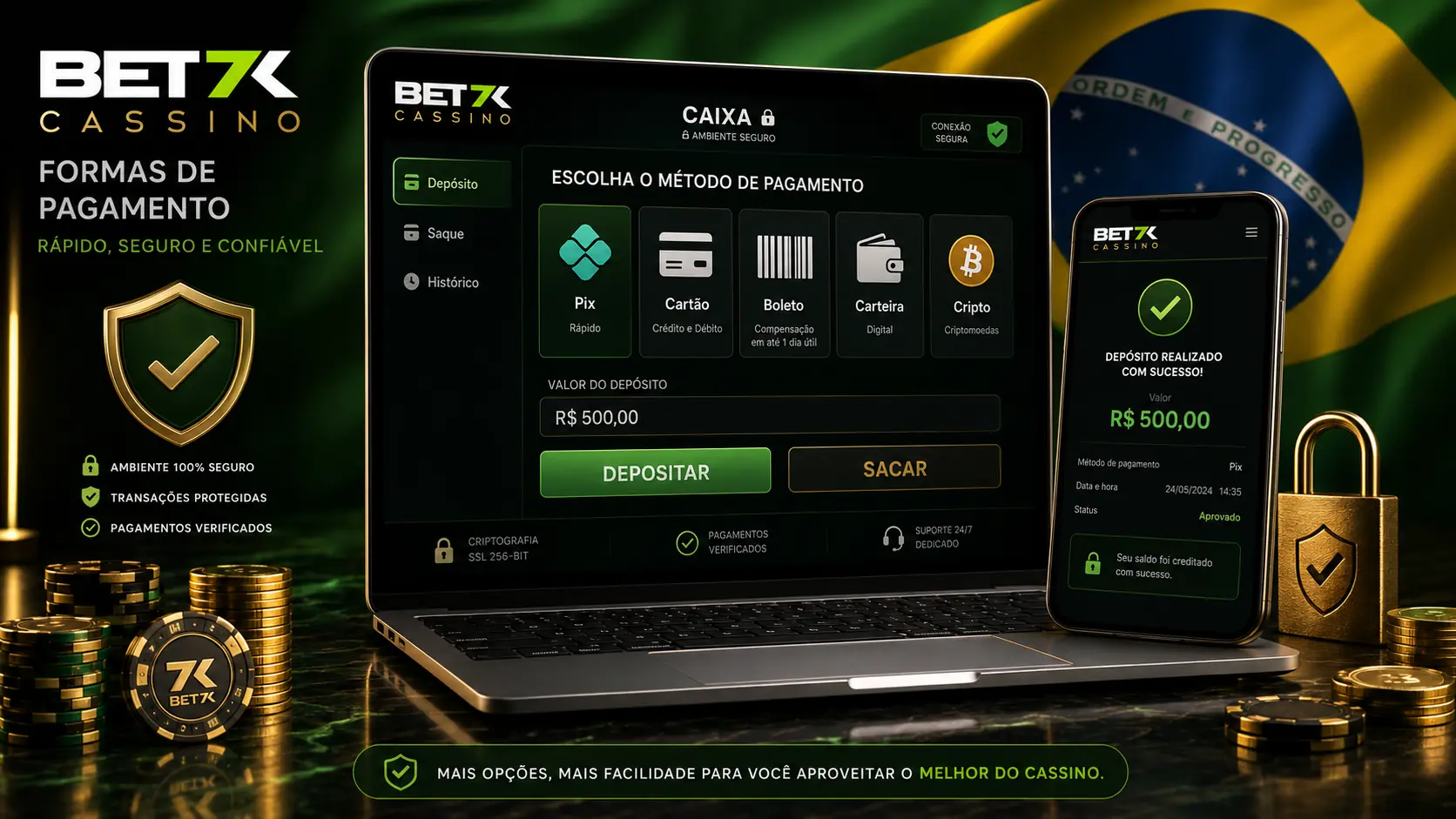 Bet7k payment methods in Brazil (Pix deposits and withdrawals)