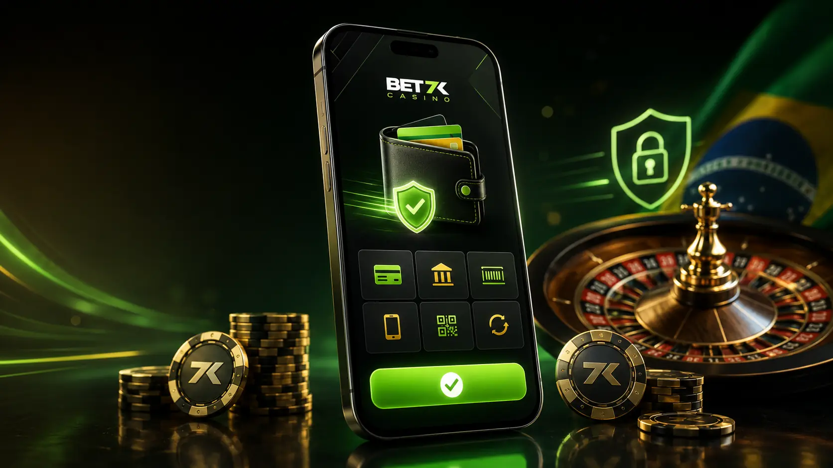 Bet7k mobile cashier showing Pix deposit and withdrawal options in Brazil