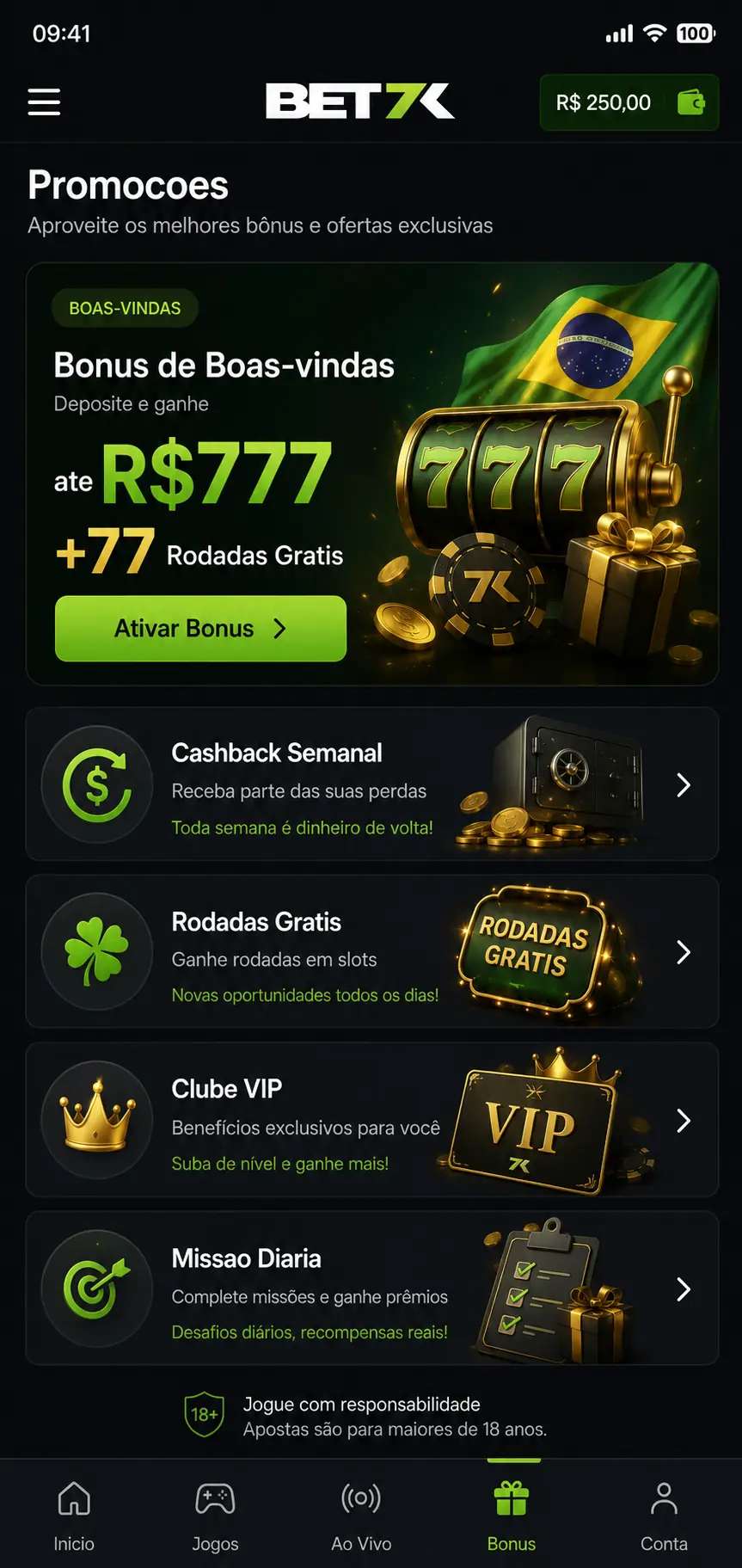 Bet7k Brasil casino interface screenshot 4